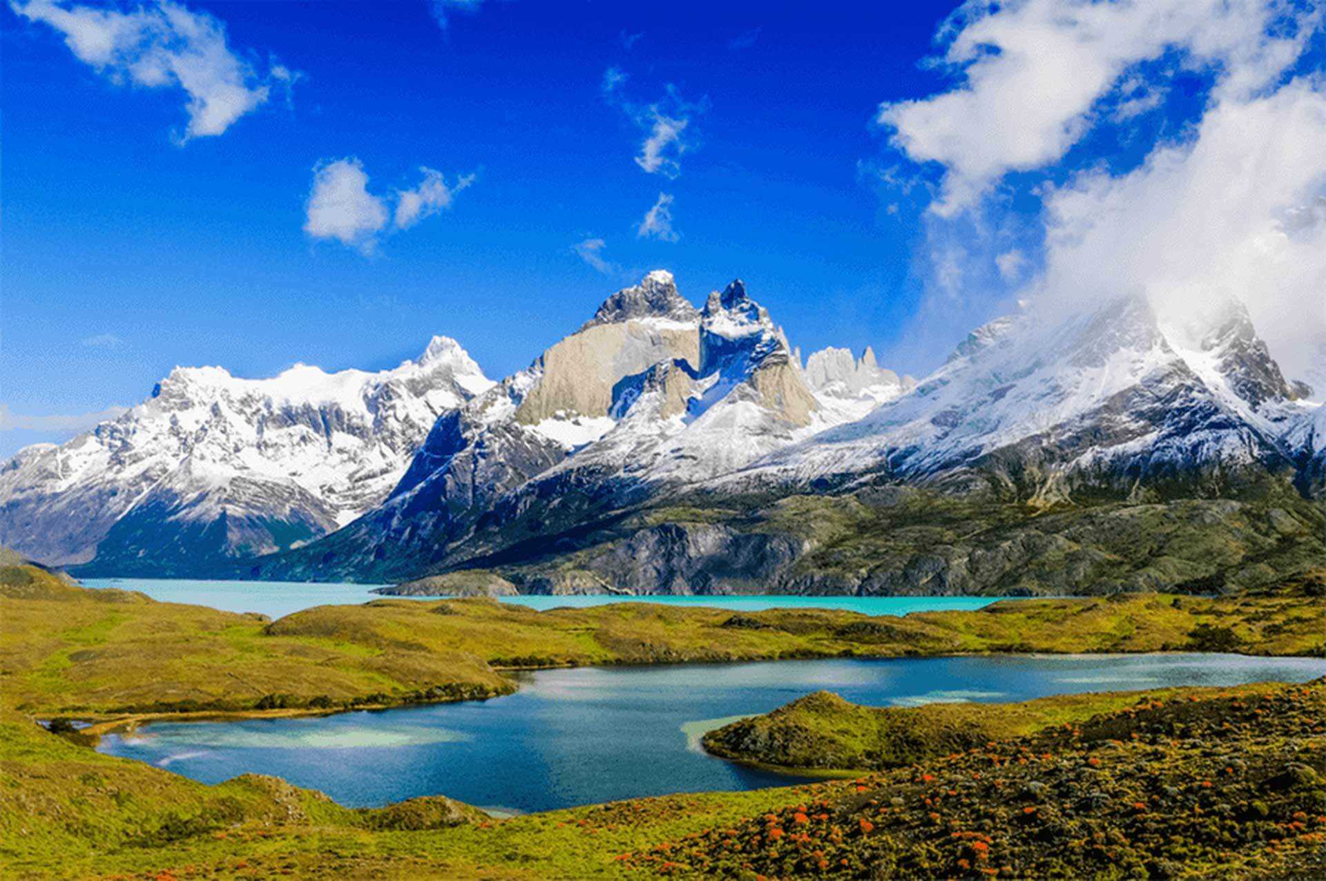 Hikers overlooking the rugged mountains of Patagonia